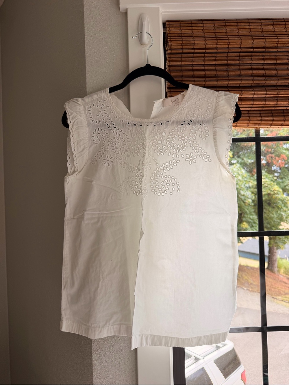 LOFT White Cotton Eyelet Ruffle Sleeve Camisole
